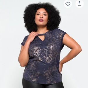 Papermoon Blue and Gold Cap Sleeve Graphic Blouse